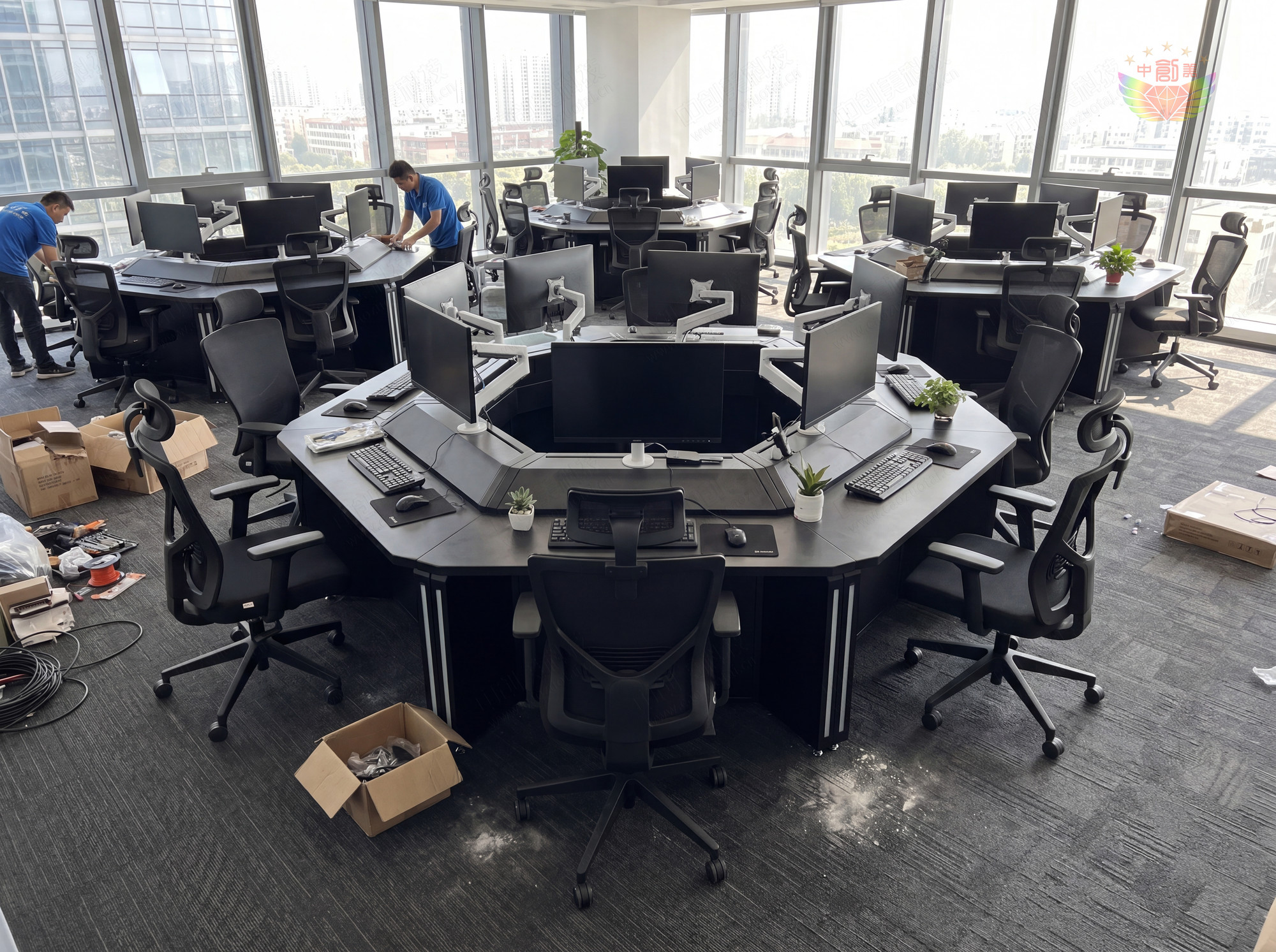 六邊型六工位指揮中心操作臺樣式圖